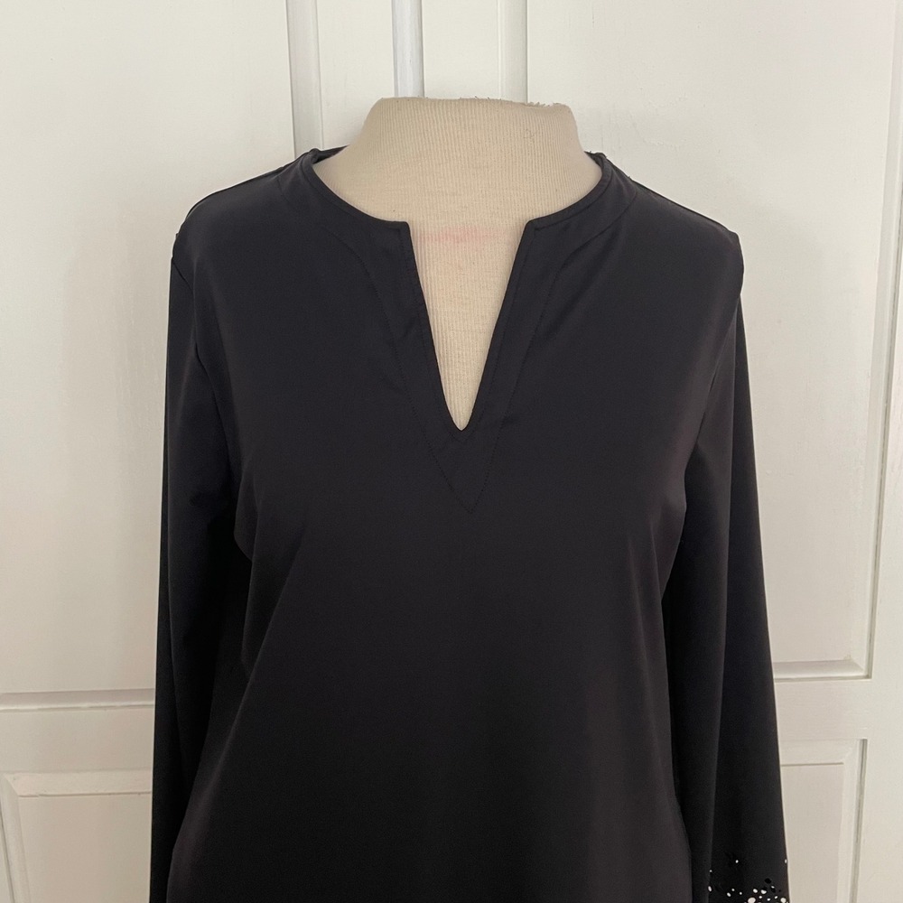 Lands End Swim Cover Up Dress Womens S 6-8 Black Nylon Laser Cut Eyelet Classic - Picture 4 of 15
